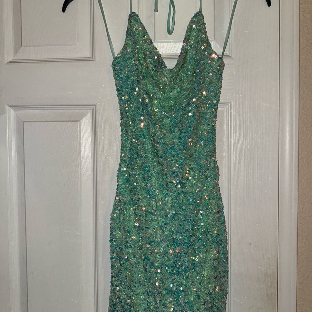 Windsor Sparkling Teal Backless Dress